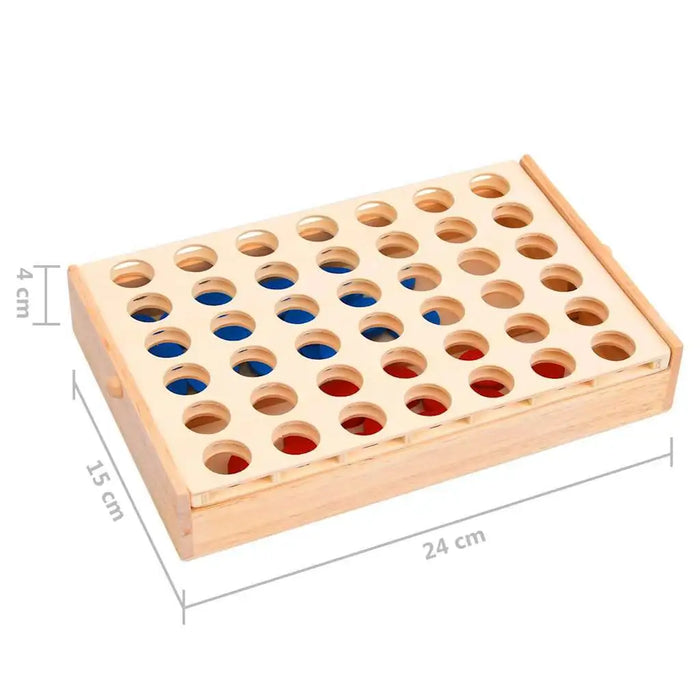 Wooden 4 in a row game, foldable travel edition, 24x15x4 cm, blue and red pieces