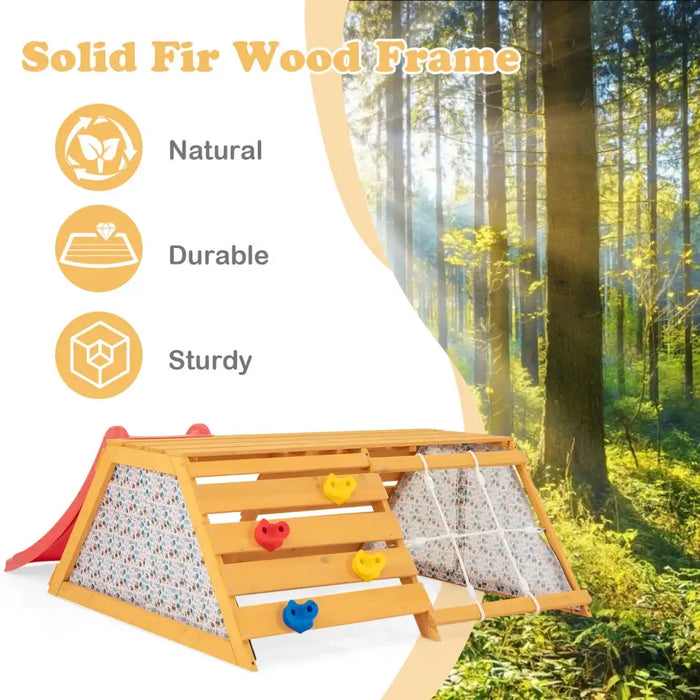 Wooden 5-in-1 Climbing Playset – Montessori Jungle Gym | Slide, Climbing Wall and Rope Climber COSTWAY - Little and Giant Explorers Costway