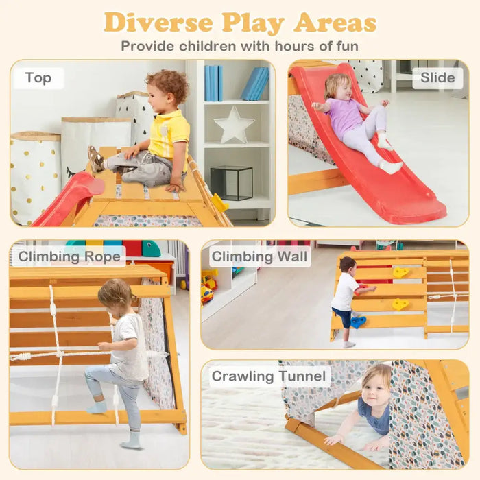 Wooden 5-in-1 Climbing Playset – Montessori Jungle Gym | Slide, Climbing Wall and Rope Climber COSTWAY - Little and Giant Explorers Costway