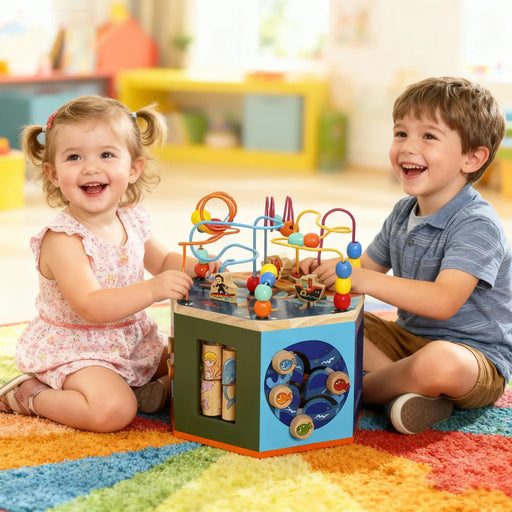 Wooden Activity Cube – Multicoloured | Montessori-Inspired Baby Learning Toy AIYAPLAY - Little and Giant Explorers AIYAPLAY