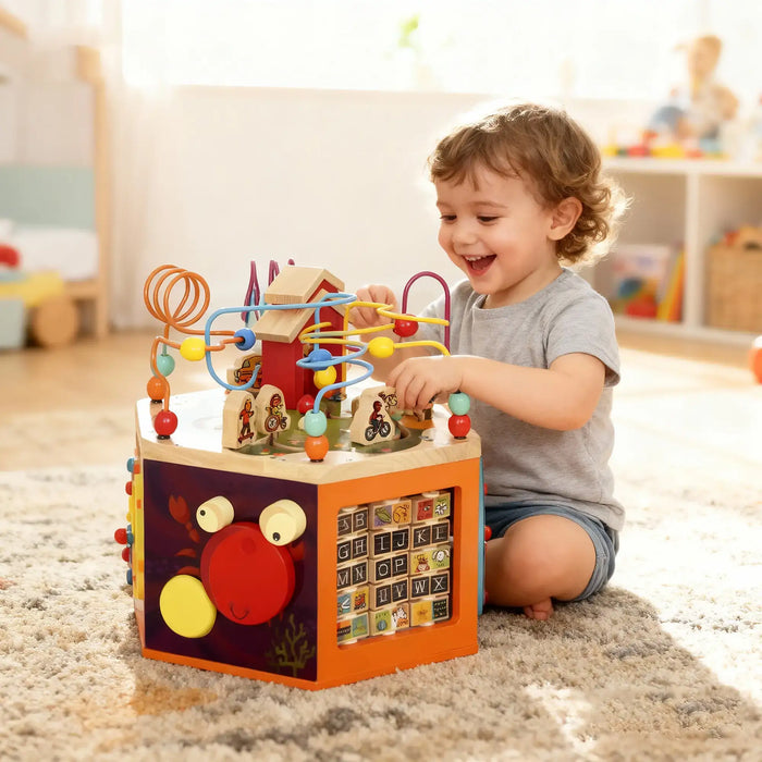 Wooden Activity Cube | 8-in-1 Educational Toy with Alphabet, Bead Maze and Shape Sorter AIYAPLAY - Little and Giant Explorers