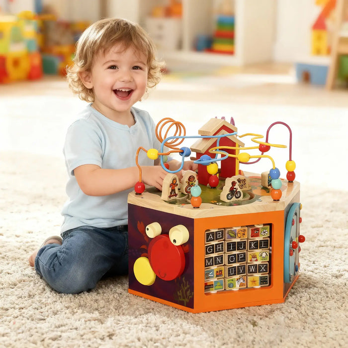 Wooden Activity Cube | 8-in-1 Educational Toy with Alphabet, Bead Maze and Shape Sorter AIYAPLAY - Little and Giant Explorers