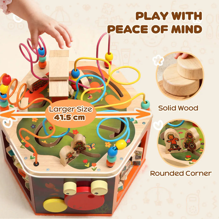 Wooden Activity Cube | 8-in-1 Educational Toy with Alphabet, Bead Maze and Shape Sorter AIYAPLAY - Little and Giant Explorers