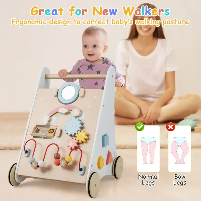 Wooden Baby Walker – White and Natural | Multi-Activity Push Along COSTWAY - Little and Giant Explorers Costway
