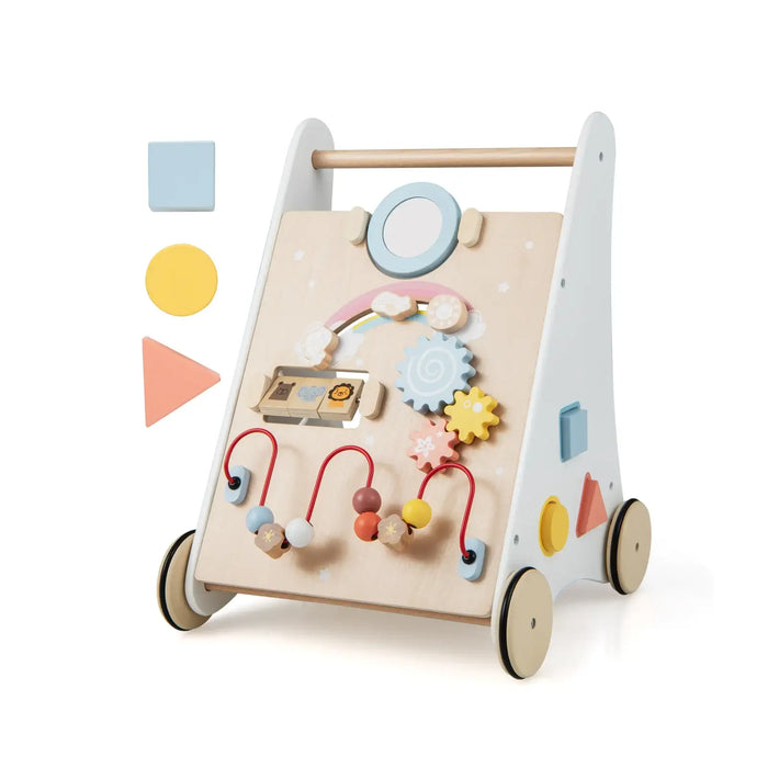 Wooden Baby Walker – White and Natural | Multi-Activity Push Along COSTWAY - Little and Giant Explorers Costway