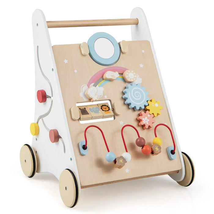 Wooden Baby Walker – White and Natural | Multi-Activity Push Along COSTWAY - Little and Giant Explorers Costway