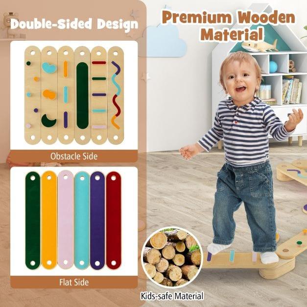 Wooden Balance Beam Set with Stepping Stones - Little and Giant Explorers Costway