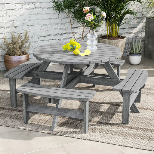 8-Seater Wooden Picnic Set in Fir Wood and Grey - Little and Giant Explorers Outsunny