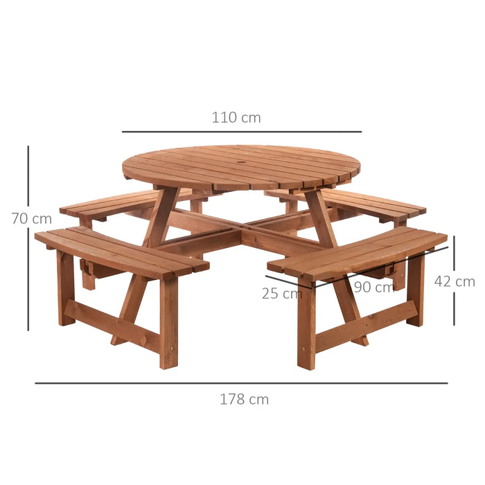 8-Seater Wooden Picnic Set in Fir Wood - Little and Giant Explorers Outsunny