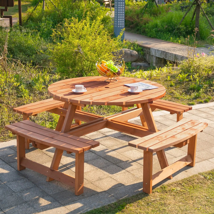 8-Seater Wooden Picnic Set in Fir Wood - Little and Giant Explorers Outsunny