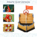 Wooden boat sandbox with red flag, rudder, and lifebuoy, pirate ship design