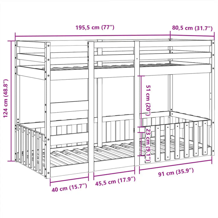 Wooden Bunk Bed Frame – Solid Pine Finish | Single Over Single - Ladder and Guardrails VIDAXL - Little and Giant Explorers vidaXL