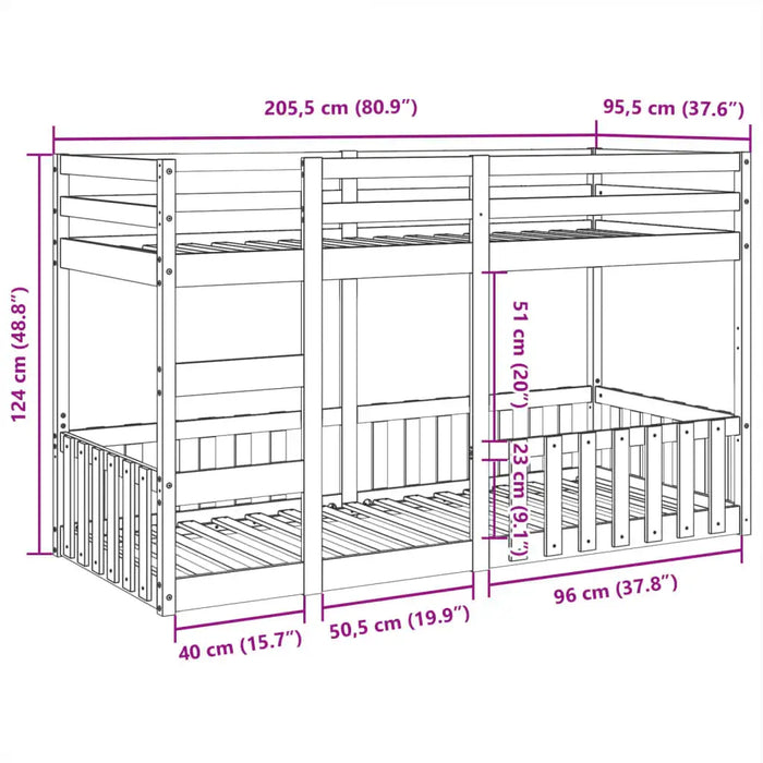 Wooden Bunk Bed Frame – Solid Pine White Finish | Single Over Single - Ladder and Guardrails VIDAXL - Little and Giant Explorers vidaXL