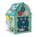 Wooden busy house blue multi-activity learning toy with gears, locks, and xylophone