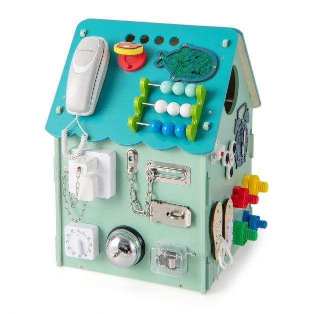 Wooden - Busy House - Early Learning Toy with Music Box in Blue - Little and Giant Explorers Costway