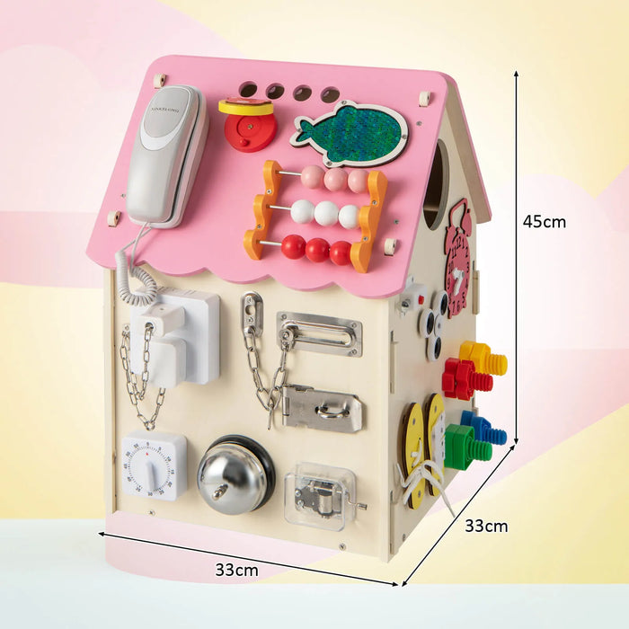 Wooden Busy House - Early Learning Toy with Music Box in Pink - Little and Giant Explorers Costway