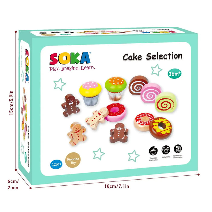 Wooden Cake Collection Playset | Pretend Afternoon Tea and Bakery Role-Play SOKA® - Little and Giant Explorers SOKA Play Imagine Learn