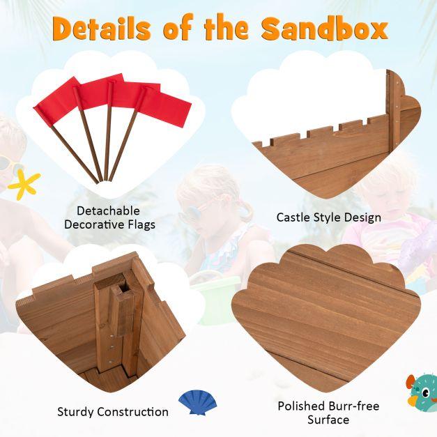 Wooden Castle Sandbox with 2 Bench Seats in Cedar Wood - Little and Giant Explorers Costway