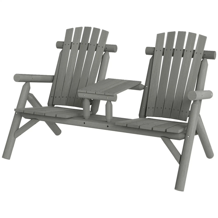 Wooden Chair Bench | 2 Seats with Centre Coffee Table in Grey - Little and Giant Explorers Outsunny