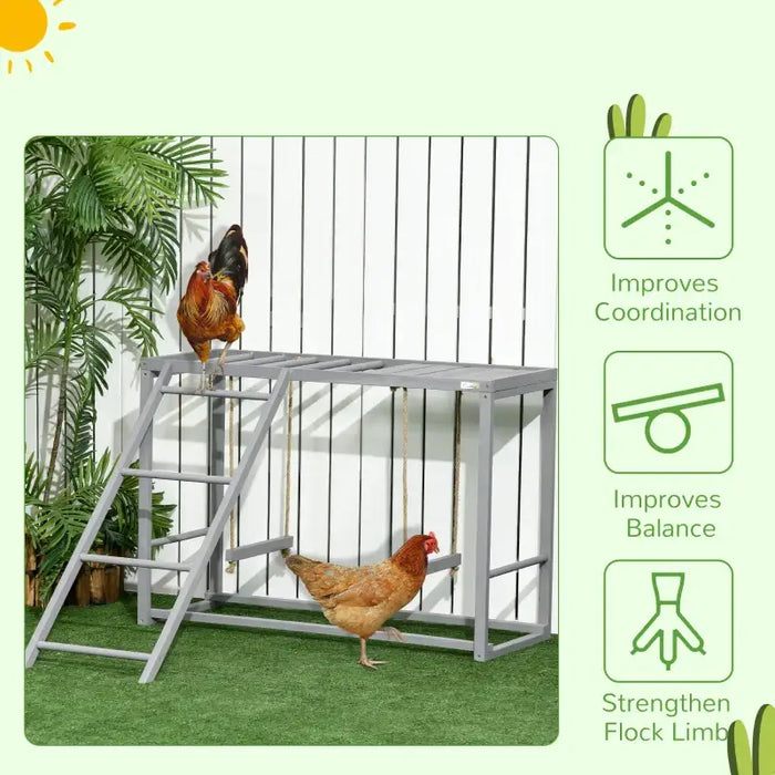 Wooden Chicken Activity Centre | Double Swing, Ladder and Perches 3–4 Chickens PAWHUT - Little and Giant Explorers PawHut