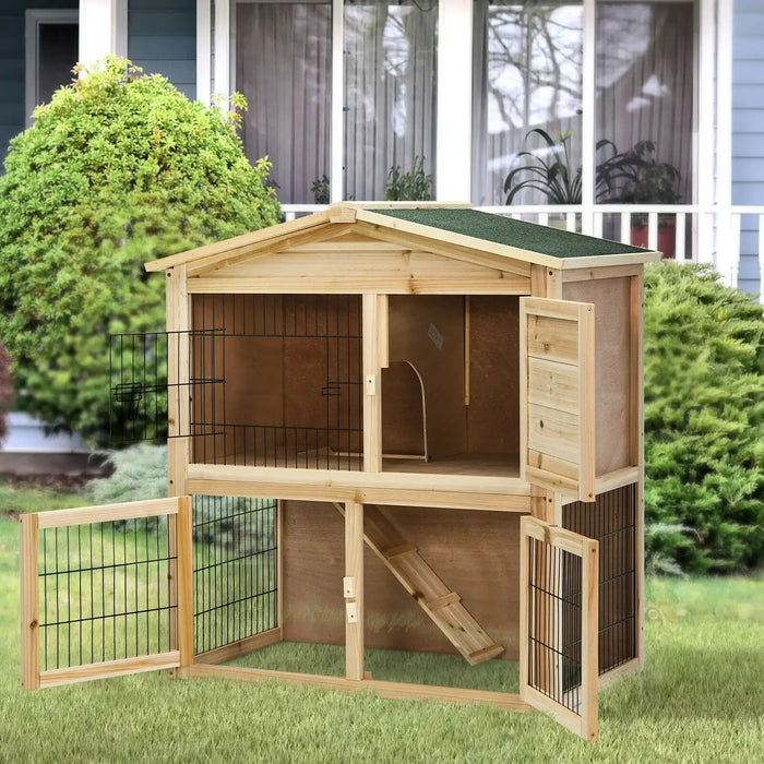Wooden Chicken Coop | Double Storey Hutch with Ramp and Lockable Door COSTWAY - Little and Giant Explorers Costway