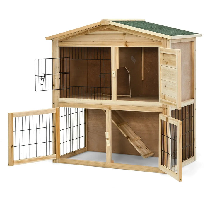 Wooden Chicken Coop | Double Storey Hutch with Ramp and Lockable Door COSTWAY - Little and Giant Explorers Costway