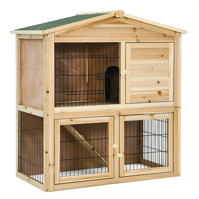 Wooden Chicken Coop | Double Storey Hutch with Ramp and Lockable Door COSTWAY - Little and Giant Explorers Costway