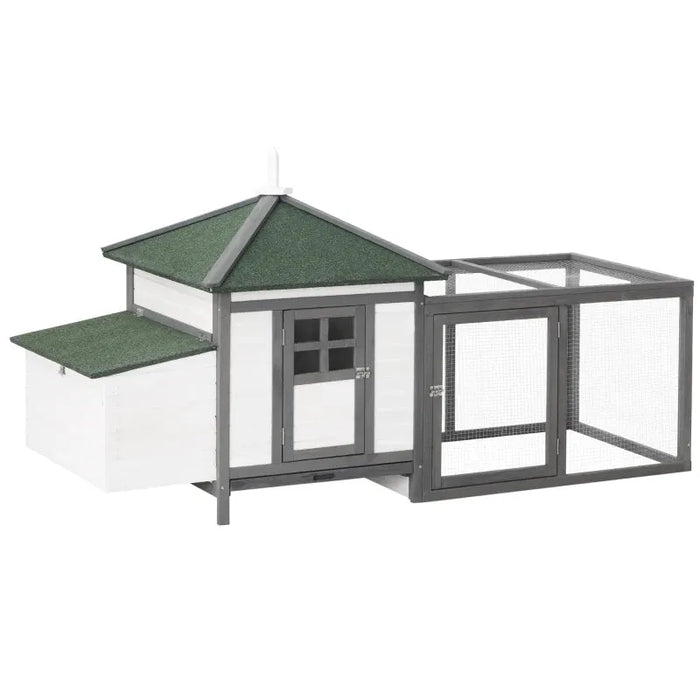 Wooden Chicken Coop with Nesting Box in Grey (196 x 76 x 97cm) - Little and Giant Explorers PawHut