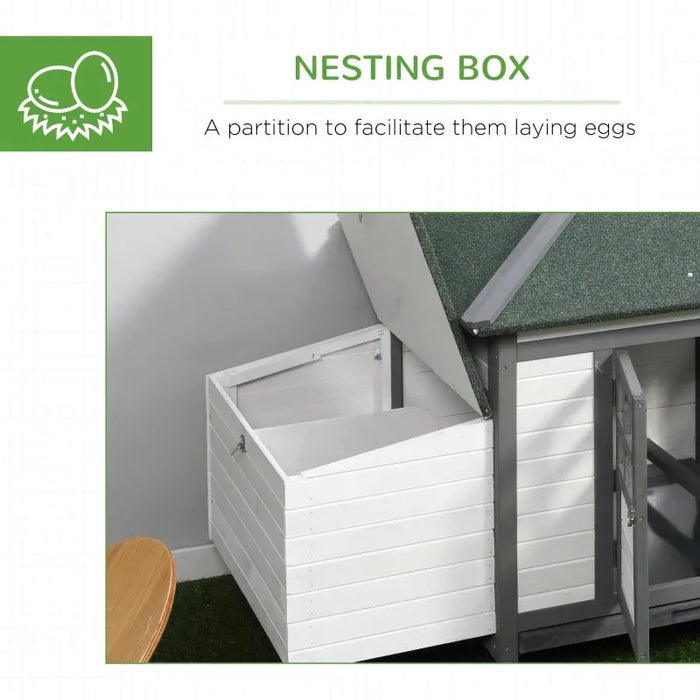 Wooden Chicken Coop with Nesting Box in Grey (196 x 76 x 97cm) - Little and Giant Explorers PawHut