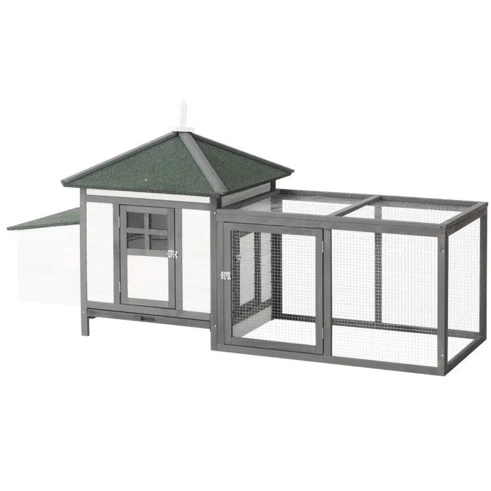 Wooden Chicken Coop with Nesting Box in Grey (196 x 76 x 97cm) - Little and Giant Explorers PawHut