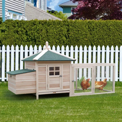 Wooden Chicken Coop with Nesting Box in Natural (196 x 76 x 97cm) - Little and Giant Explorers PawHut