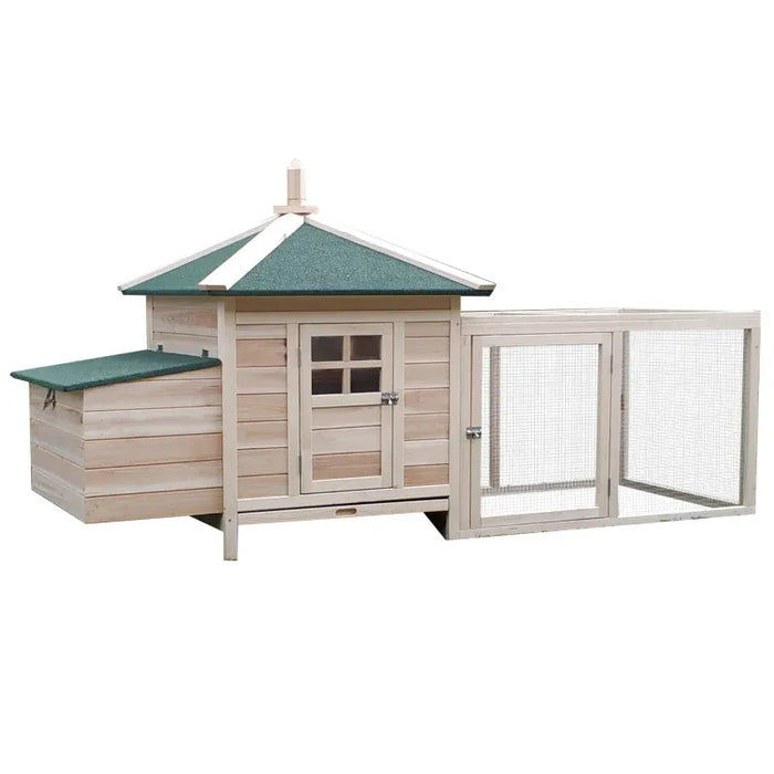 Wooden Chicken Coop with Nesting Box in Natural (196 x 76 x 97cm) - Little and Giant Explorers PawHut