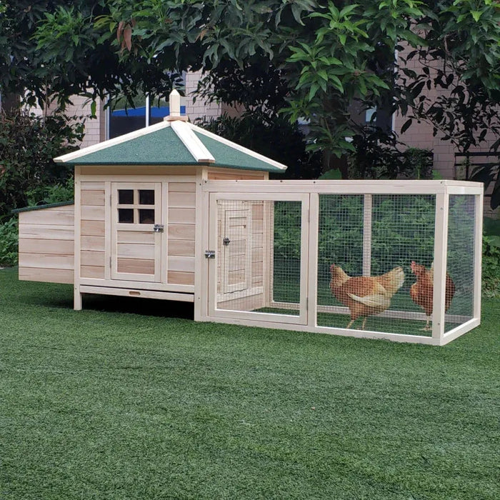 Wooden Chicken Coop with Nesting Box in Natural (196 x 76 x 97cm) - Little and Giant Explorers PawHut