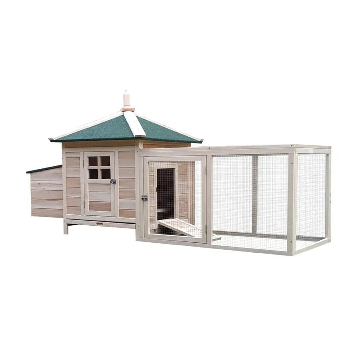 Wooden Chicken Coop with Nesting Box in Natural (196 x 76 x 97cm) - Little and Giant Explorers PawHut