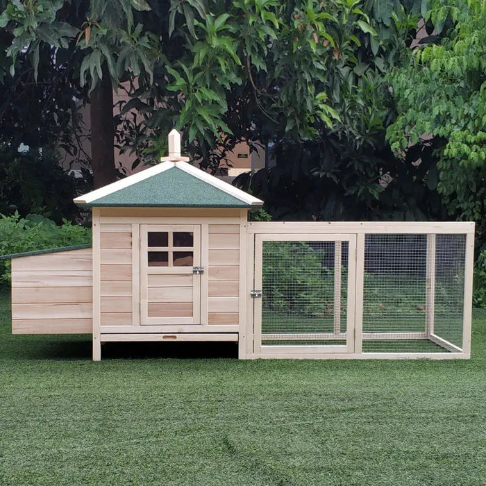 Wooden Chicken Coop with Nesting Box in Natural (196 x 76 x 97cm) - Little and Giant Explorers PawHut