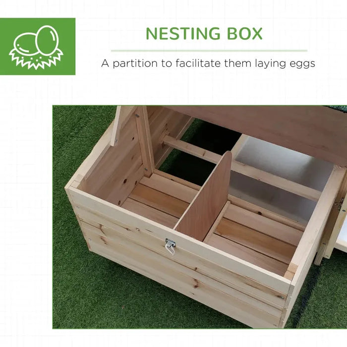 Wooden Chicken Coop with Nesting Box in Natural (196 x 76 x 97cm) - Little and Giant Explorers PawHut