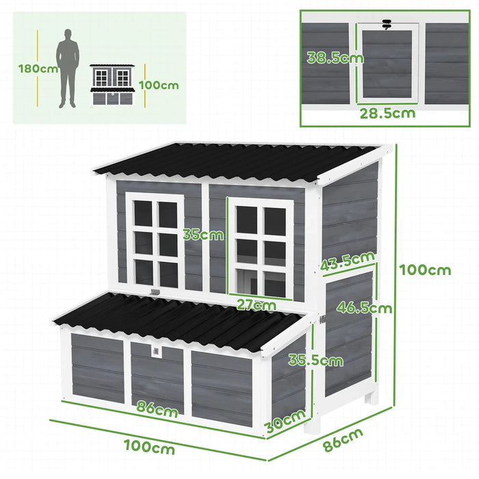 Wooden Chicken Coop with Nesting Box | 4-6 Chickens | 100 x 86 x 100cm - Little and Giant Explorers PawHut