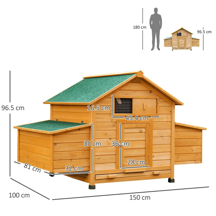 Wooden Chicken Coop with Nesting Boxes and Tray in Yellow - Little and Giant Explorers PawHut