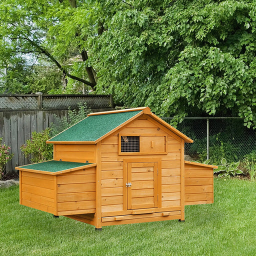 Wooden Chicken Coop with Nesting Boxes and Tray in Yellow - Little and Giant Explorers PawHut