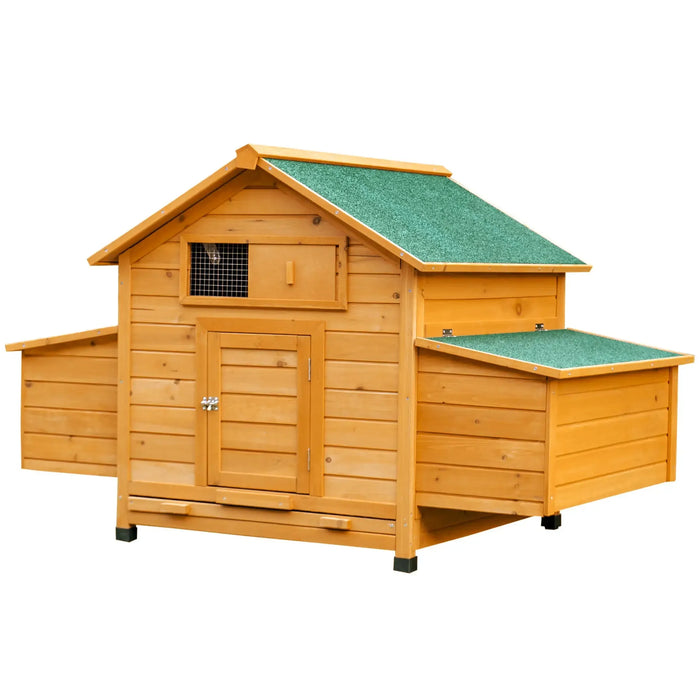 Wooden Chicken Coop with Nesting Boxes and Tray in Yellow - Little and Giant Explorers PawHut