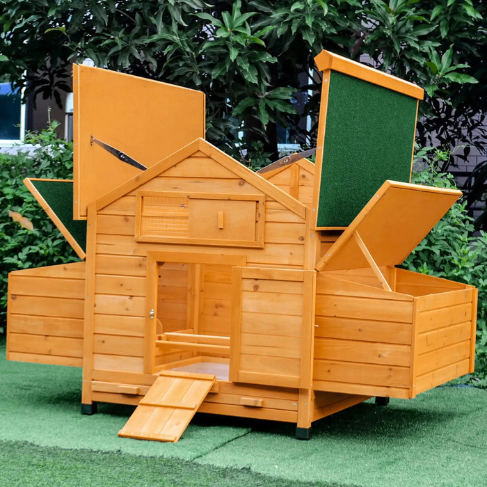 Wooden Chicken Coop with Nesting Boxes and Tray in Yellow - Little and Giant Explorers PawHut