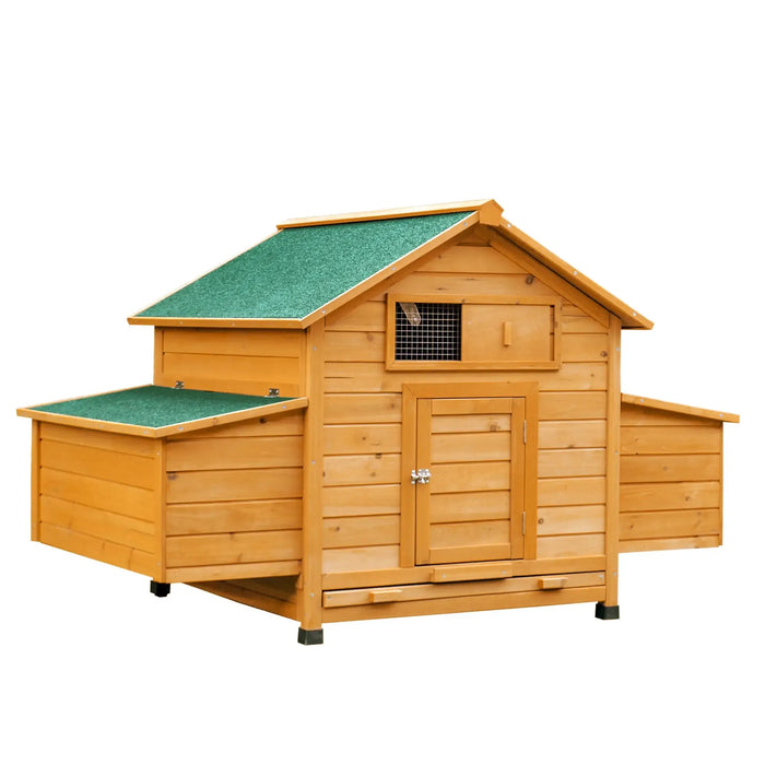 Wooden Chicken Coop with Nesting Boxes and Tray in Yellow - Little and Giant Explorers PawHut