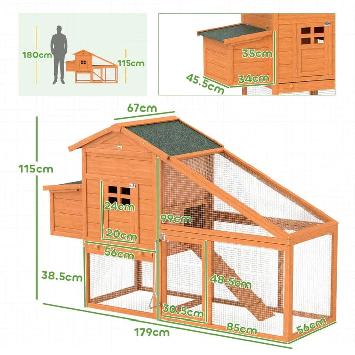 Wooden Chicken Coop with Run and Perches (179 x 67 x 115cm) - Little and Giant Explorers PawHut