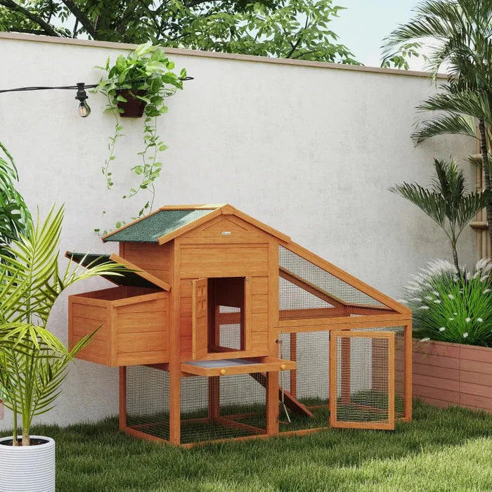 Wooden Chicken Coop with Run and Perches (179 x 67 x 115cm) - Little and Giant Explorers PawHut