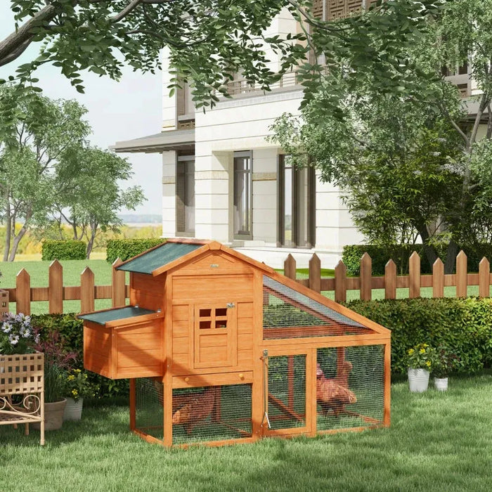 Wooden Chicken Coop with Run and Perches (179 x 67 x 115cm) - Little and Giant Explorers PawHut