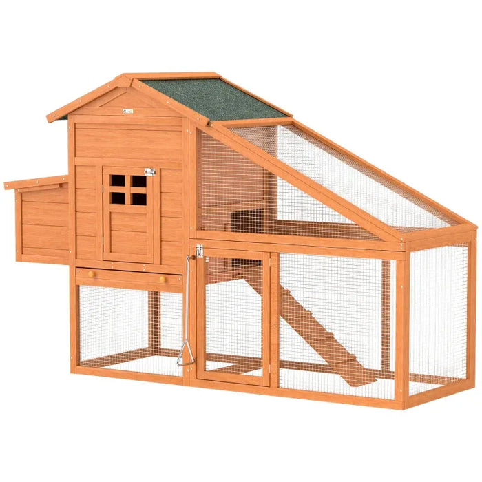 Wooden Chicken Coop with Run and Perches (179 x 67 x 115cm) - Little and Giant Explorers PawHut