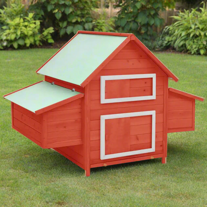 Chicken Coop in Red and White and Solid Firwood (152 x 96 x 110cm) - Little and Giant Explorers vidaXL