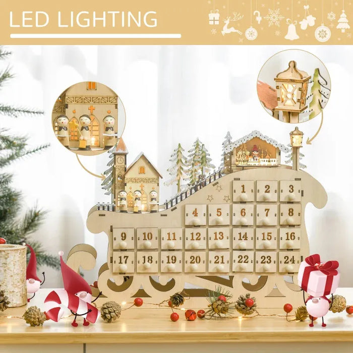 Wooden Christmas Advent Calendar with LEDs - Little and Giant Explorers HOMCOM