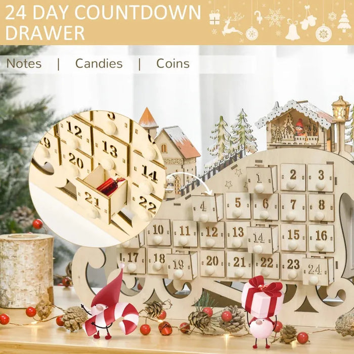 Wooden Christmas Advent Calendar with LEDs - Little and Giant Explorers HOMCOM