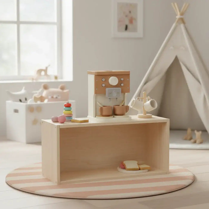 Wooden Coffee Machine Playset | 11-Piece Barista Role-Play Café Set - Interactive Features AIYAPLAY - Little and Giant Explorers